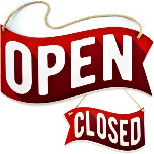 Open Closed Sign for Business Door - Reversible Double Sided with Rope for Hanging - Red