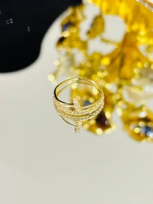 18K Gold Nail and Love Combination Rhinestone Ring