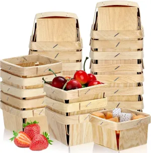 25 Mini Wooden Gift Baskets, 1/2 Pint Vented Square Boxes for Fruit Picking 3 x 3 x 2.2 inches