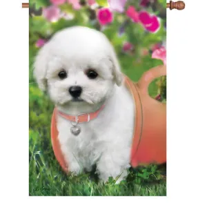 28 in. Bichon Frise Dog House Flag - Puppy Love