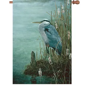 28 in. Blue Heron Bird House Flag - Rainy Day