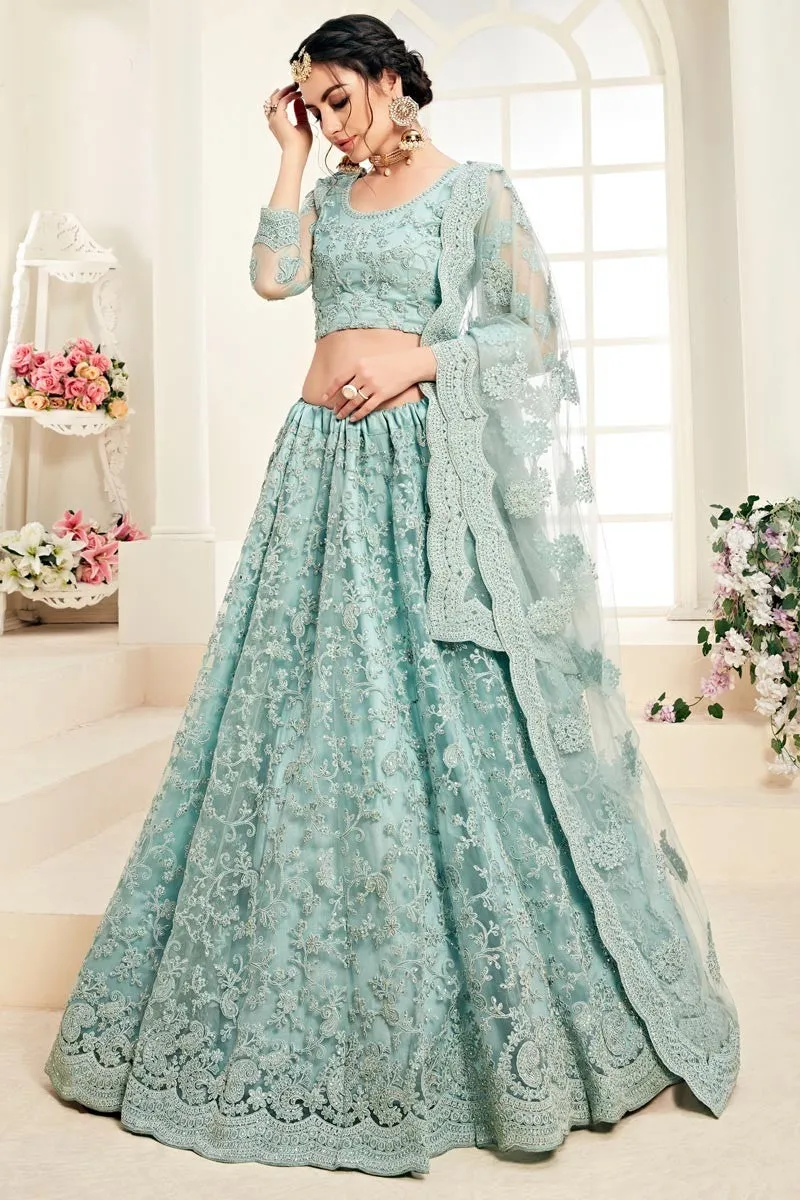 Aqua Blue A Line Trendy Wedding Lehenga Choli