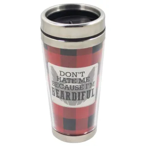 Because I'm Beardiful Buffalo Plaid 16 Ounce Stainless Steel Travel Tumbler Mug with Lid