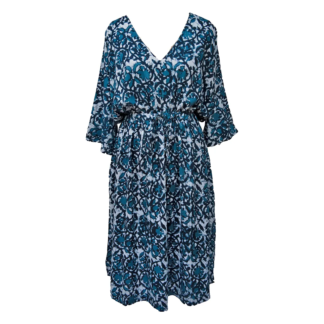 Blue Batik Viscose Maxi Dress UK Size 18-32 M94