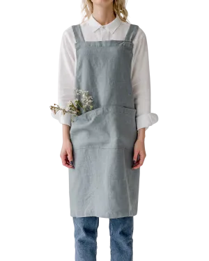 Blue Fog Crossback Linen Apron