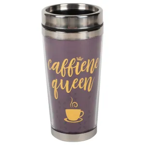 Caffeine Queen Deep Purple 16 ounce Stainless Steel Travel Tumbler Mug with Lid