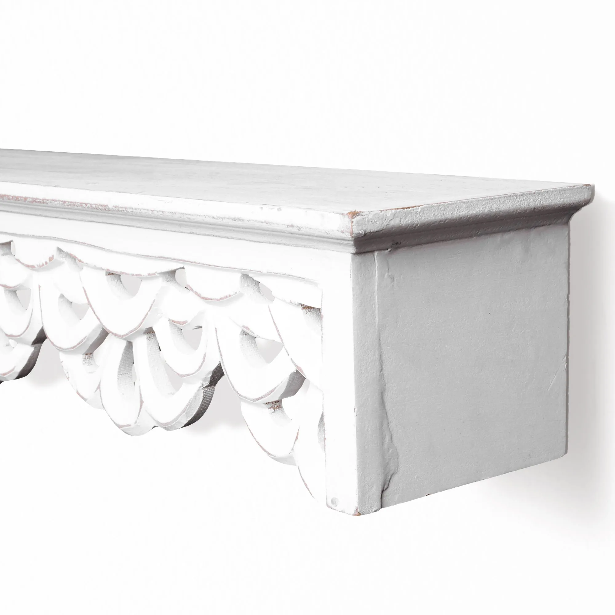 Carved Floral Medallion Wall Shelf - White