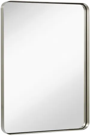 Contemporary Brushed Metal Wall Mirror | Glass Panel Silver Framed Rounded Corner Deep