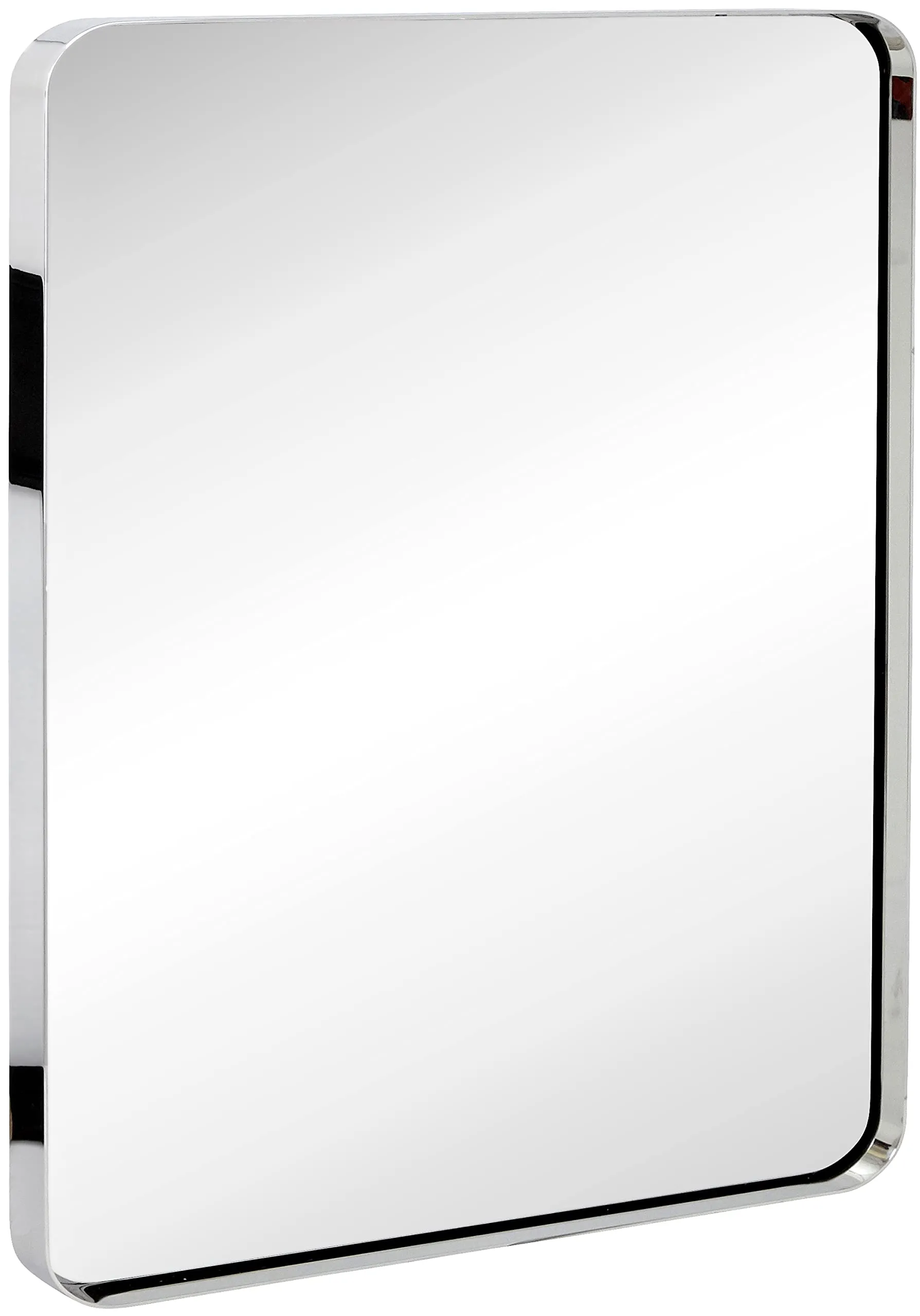 Contemporary Brushed Metal Wall Mirror | Glass Panel Silver Framed Rounded Corner Deep