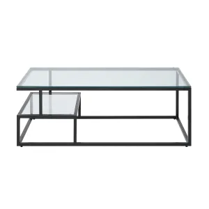 Contemporary Glass & Black Metal Coffee Table - Geometric Design