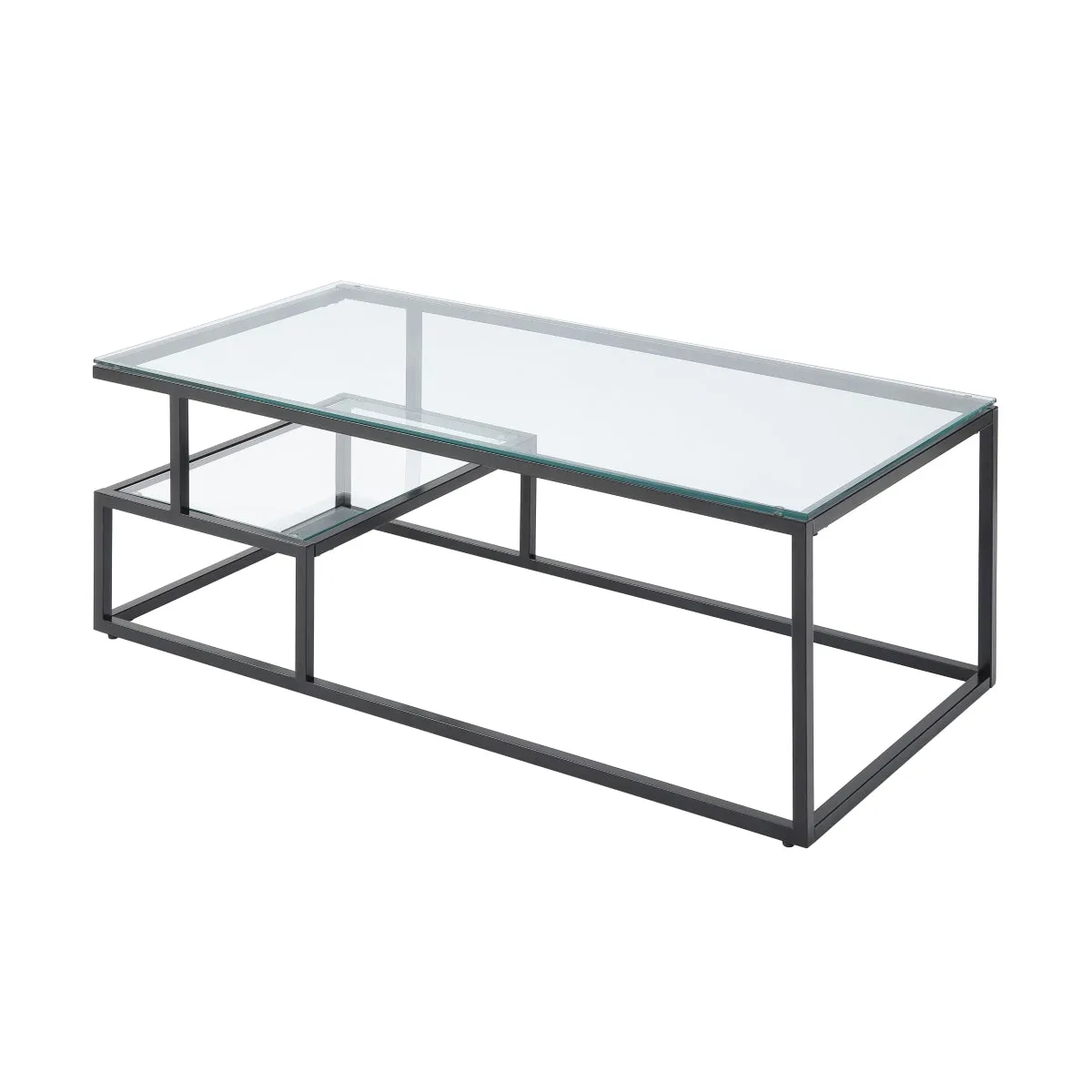 Contemporary Glass & Black Metal Coffee Table - Geometric Design