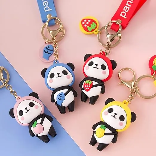 Cute Blue Panda Model A | 3D Lanyard Keychain | Silicone