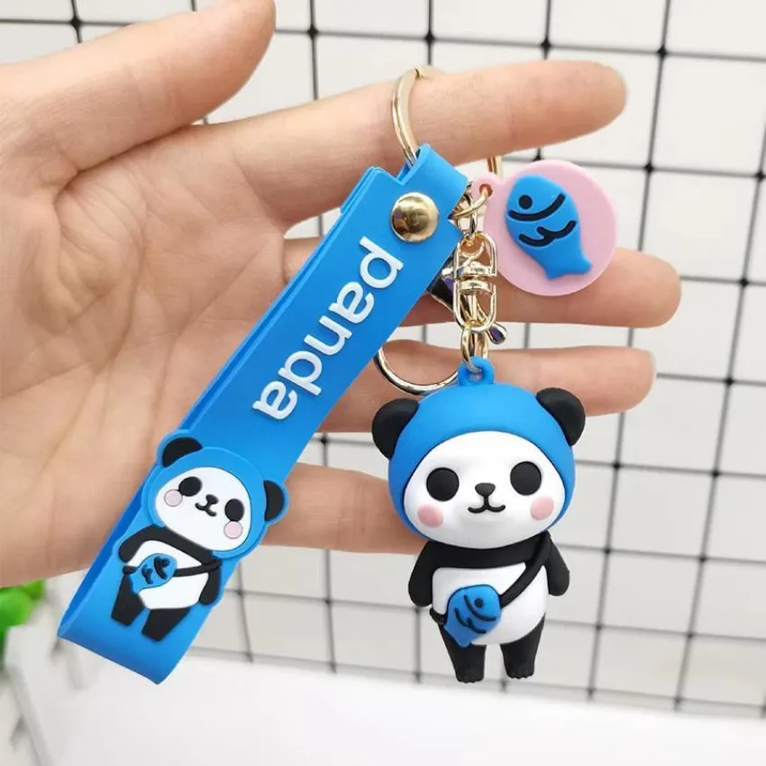 Cute Blue Panda Model A | 3D Lanyard Keychain | Silicone