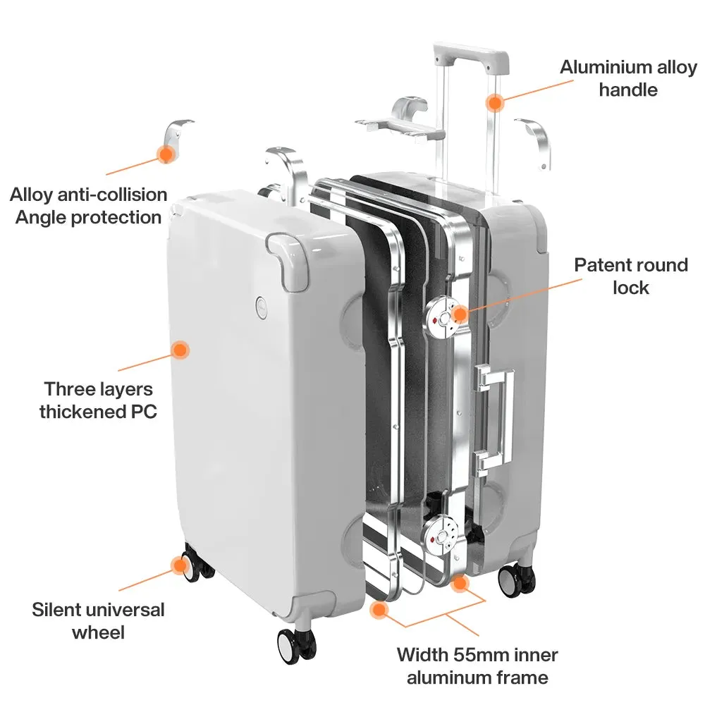 Durable Aluminum Frame Metal Corner Business Travel Suitcase