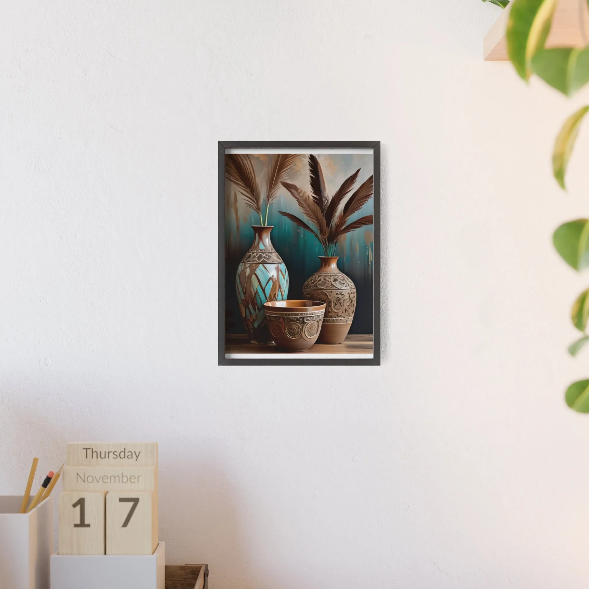 Earthy Bowls Posters with Wooden Frame