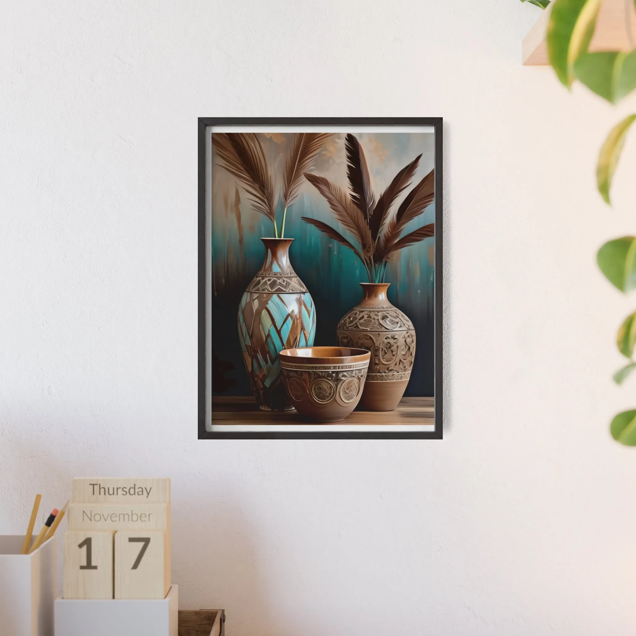 Earthy Bowls Posters with Wooden Frame