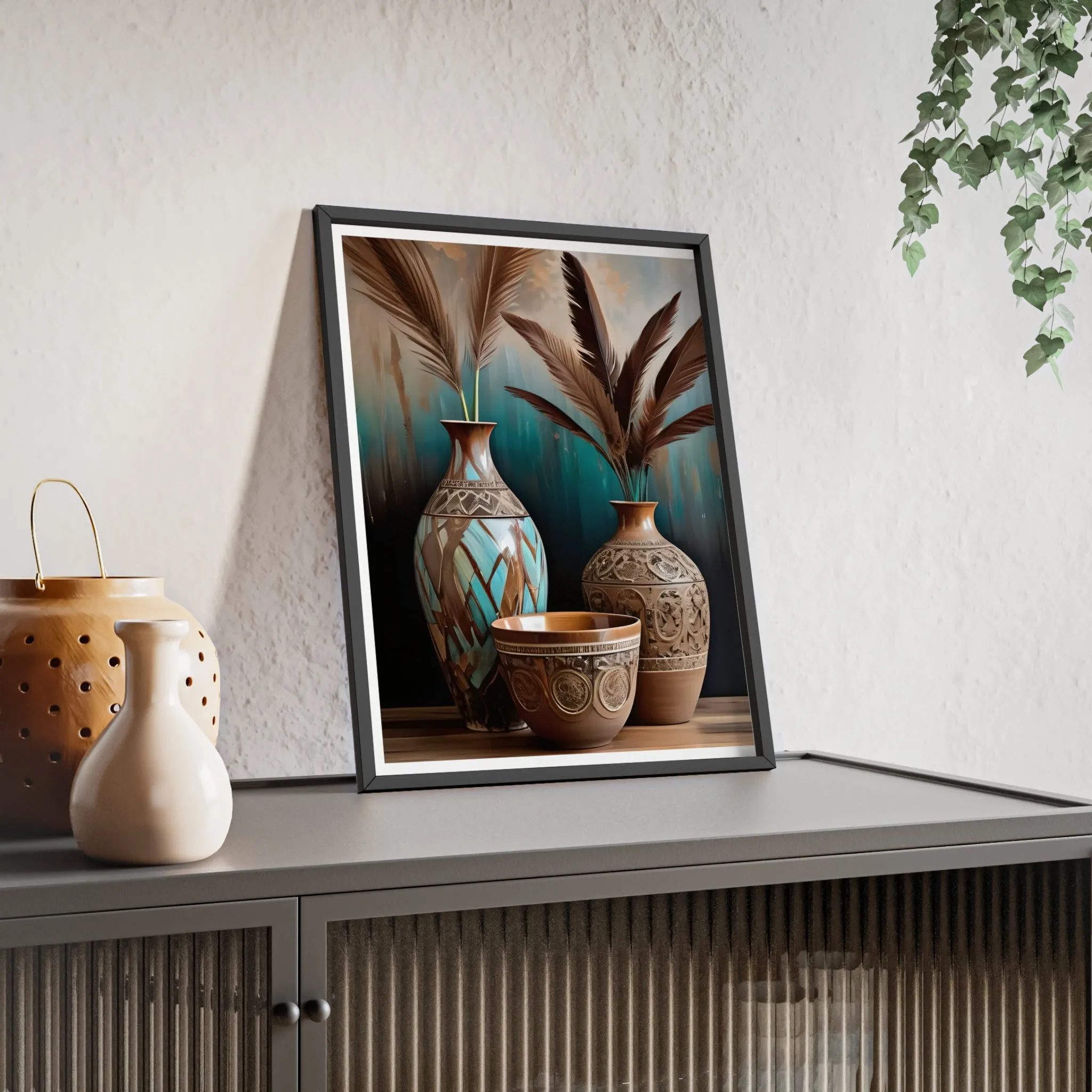 Earthy Bowls Posters with Wooden Frame