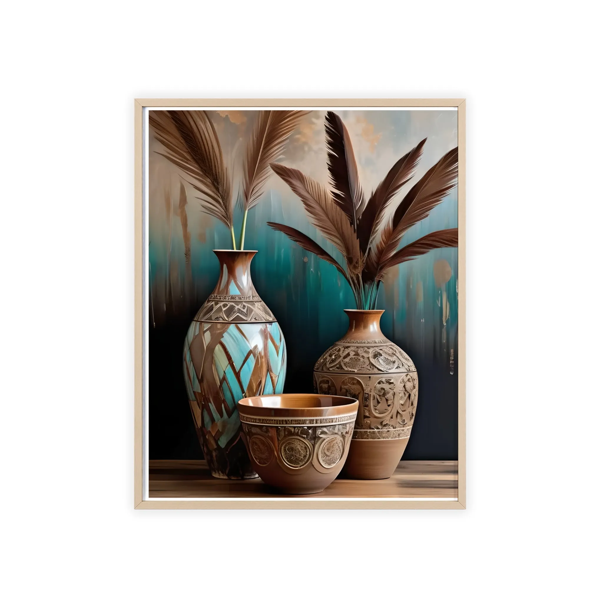 Earthy Bowls Posters with Wooden Frame