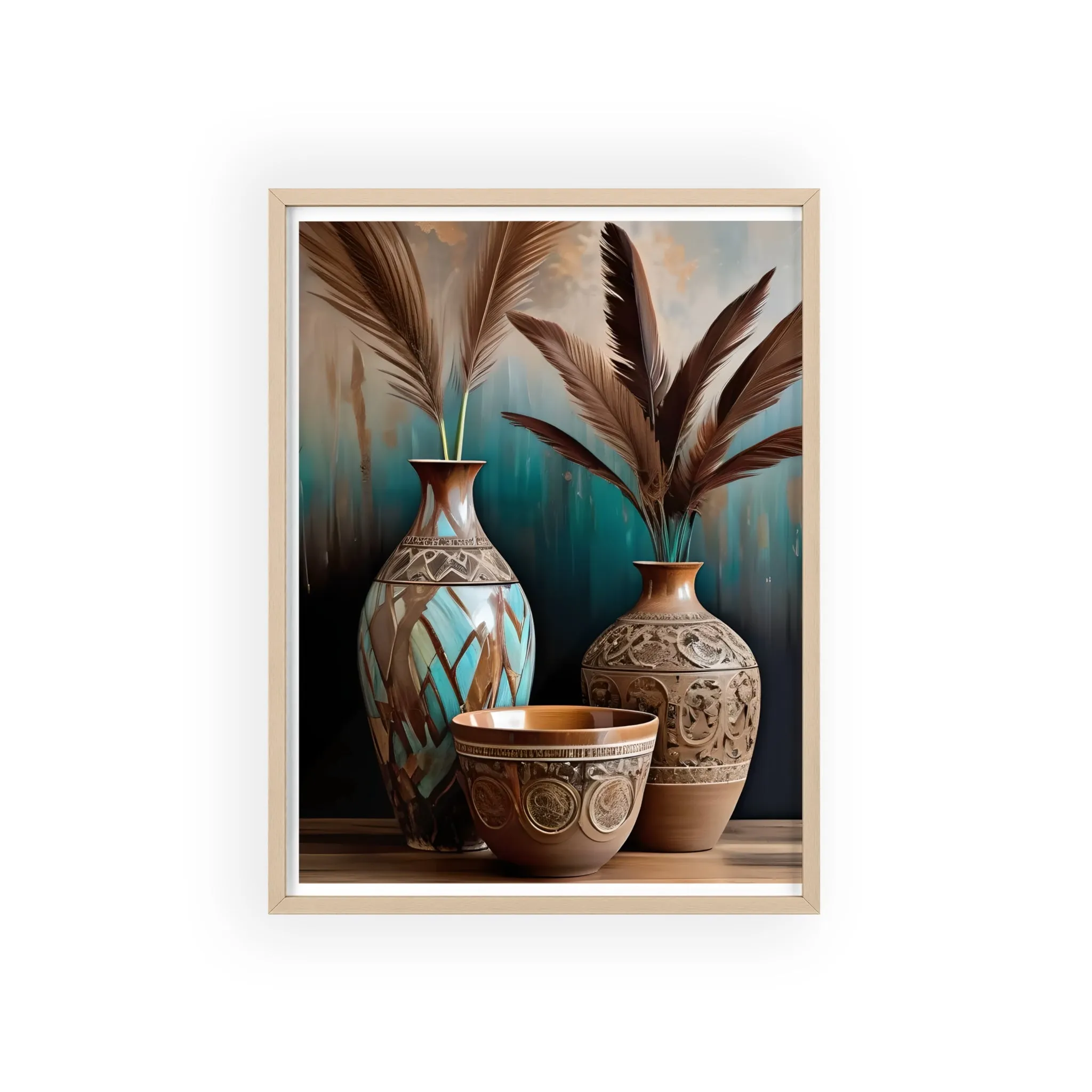 Earthy Bowls Posters with Wooden Frame