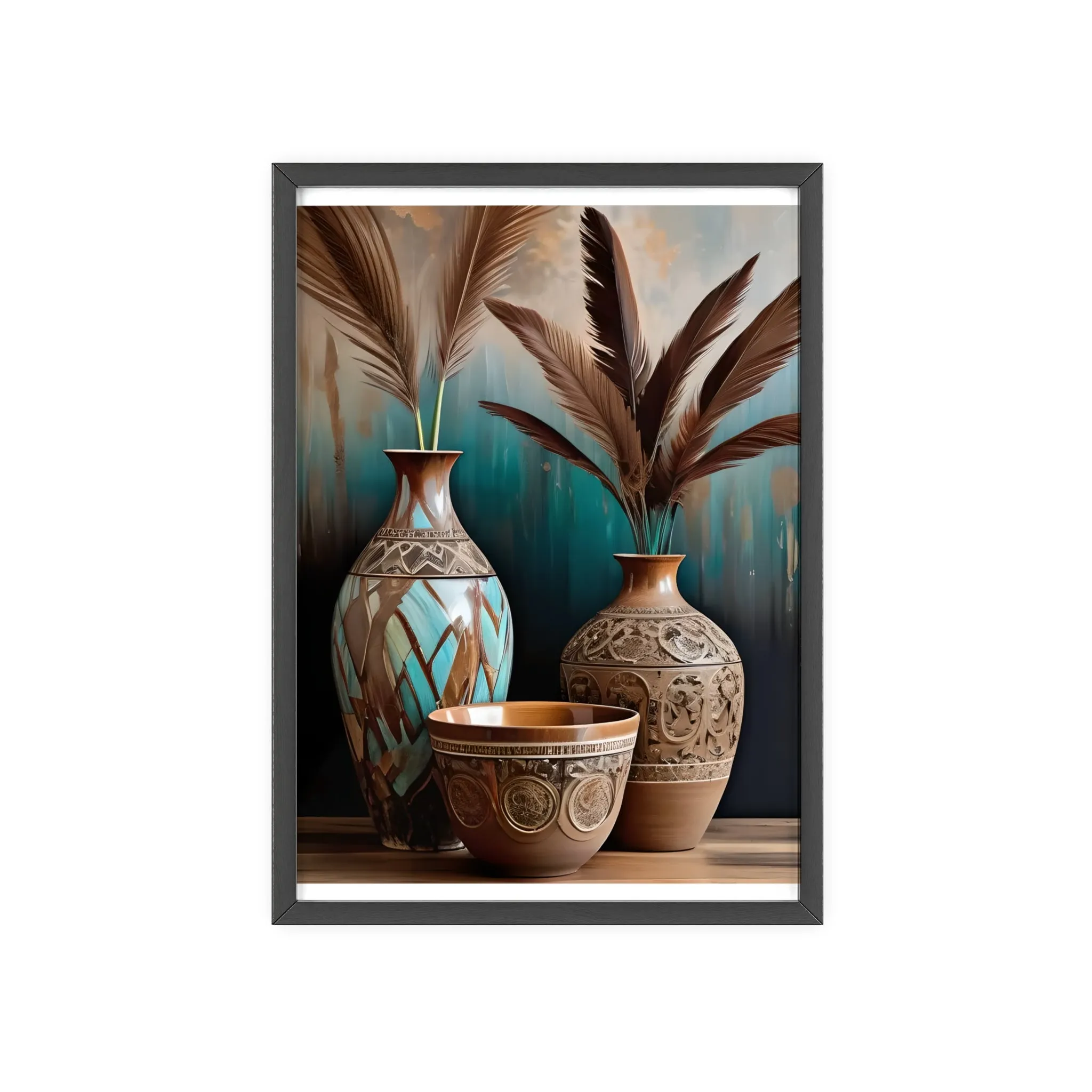 Earthy Bowls Posters with Wooden Frame