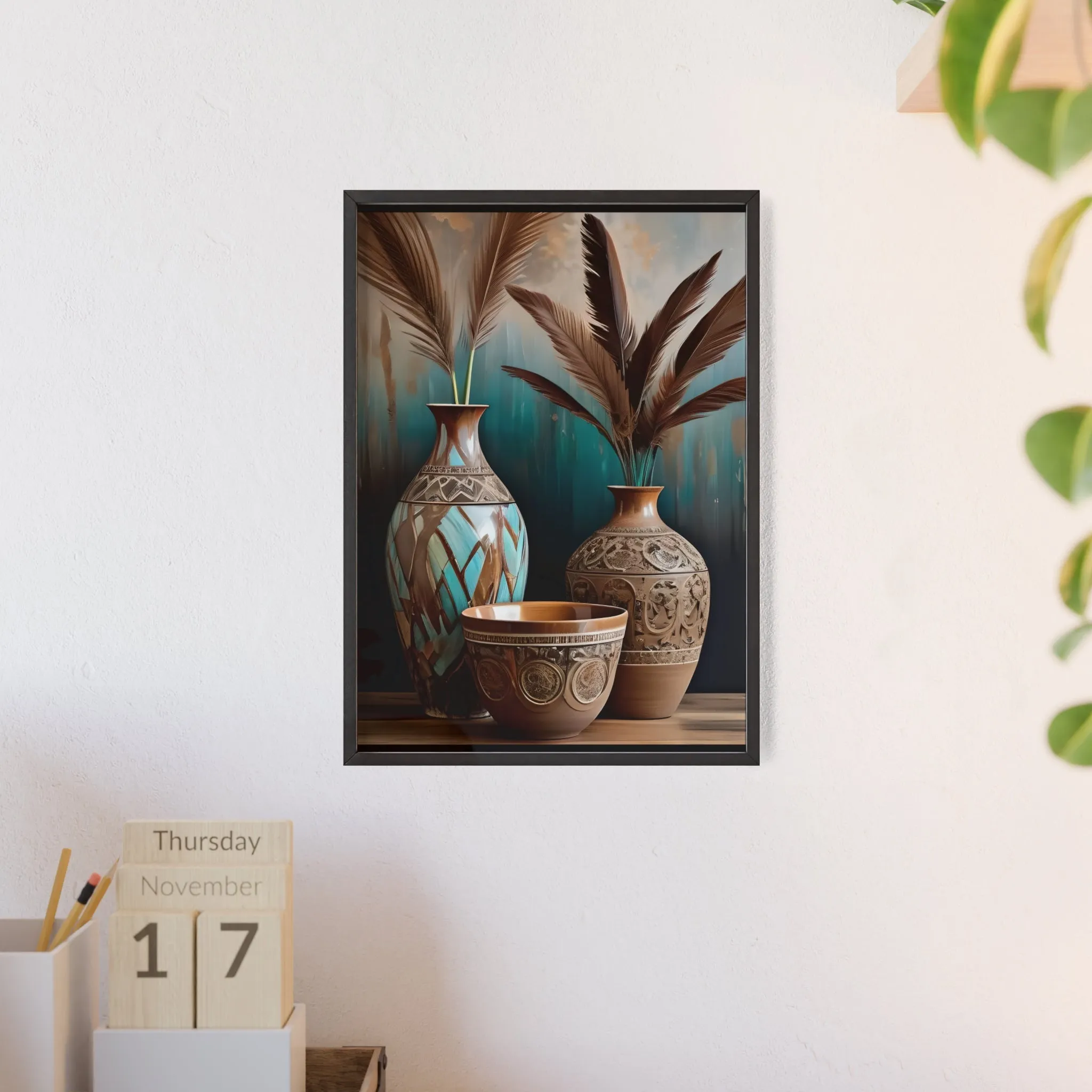 Earthy Bowls Posters with Wooden Frame