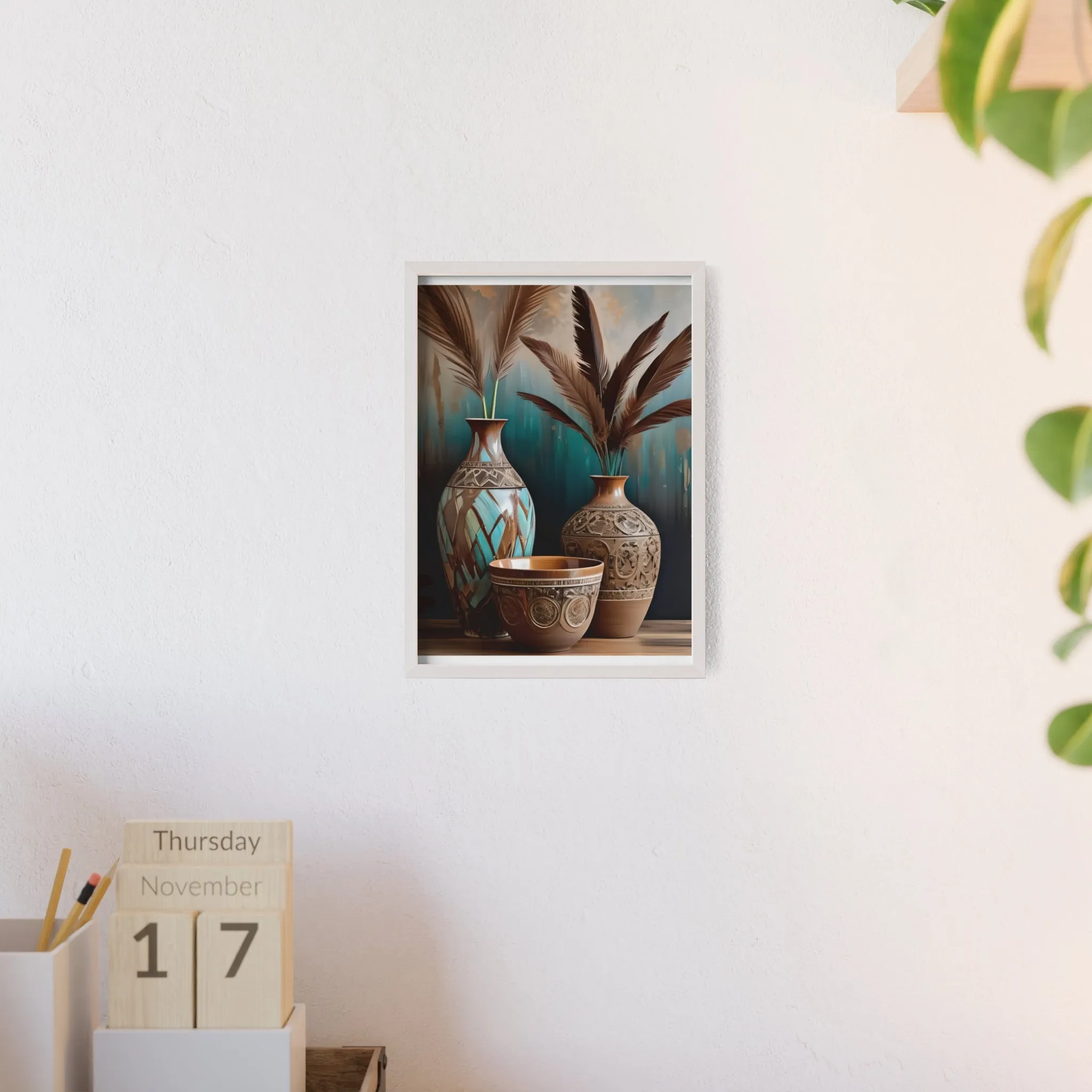 Earthy Bowls Posters with Wooden Frame