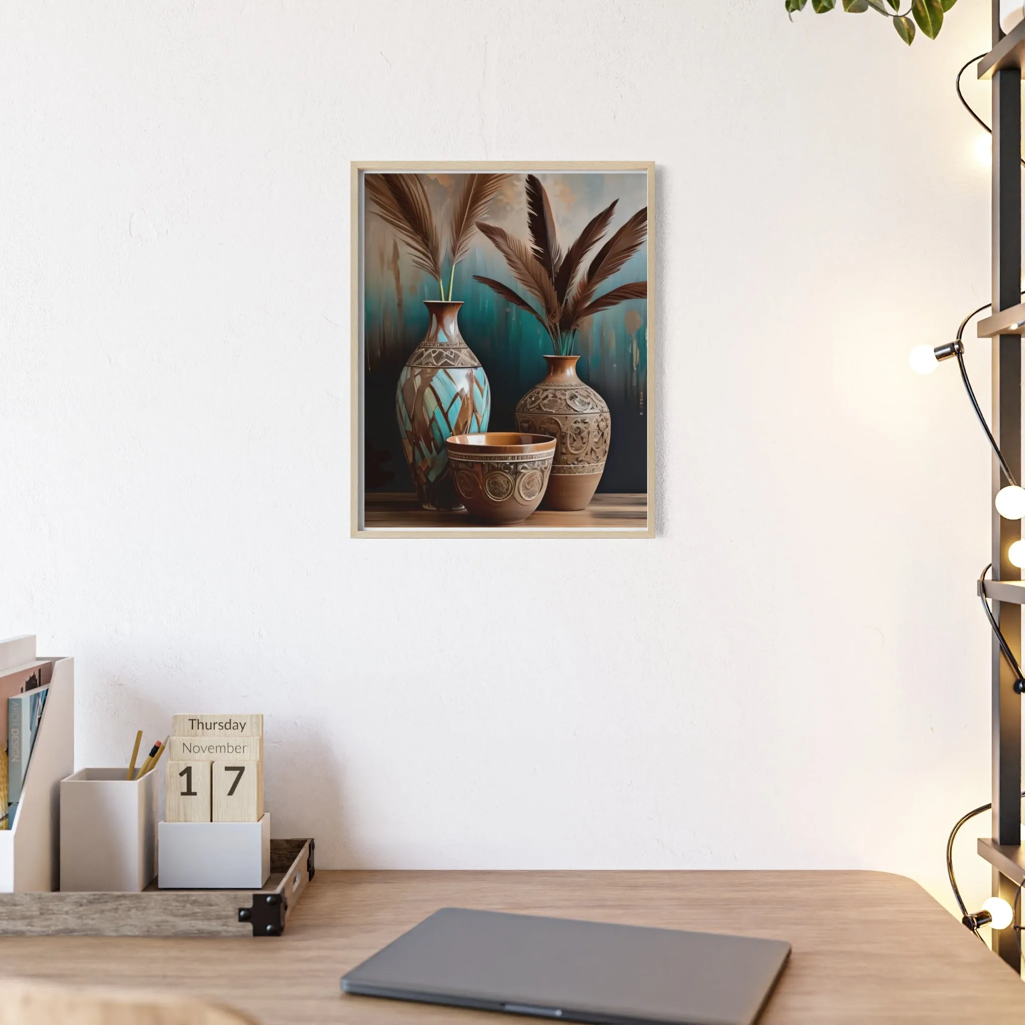 Earthy Bowls Posters with Wooden Frame