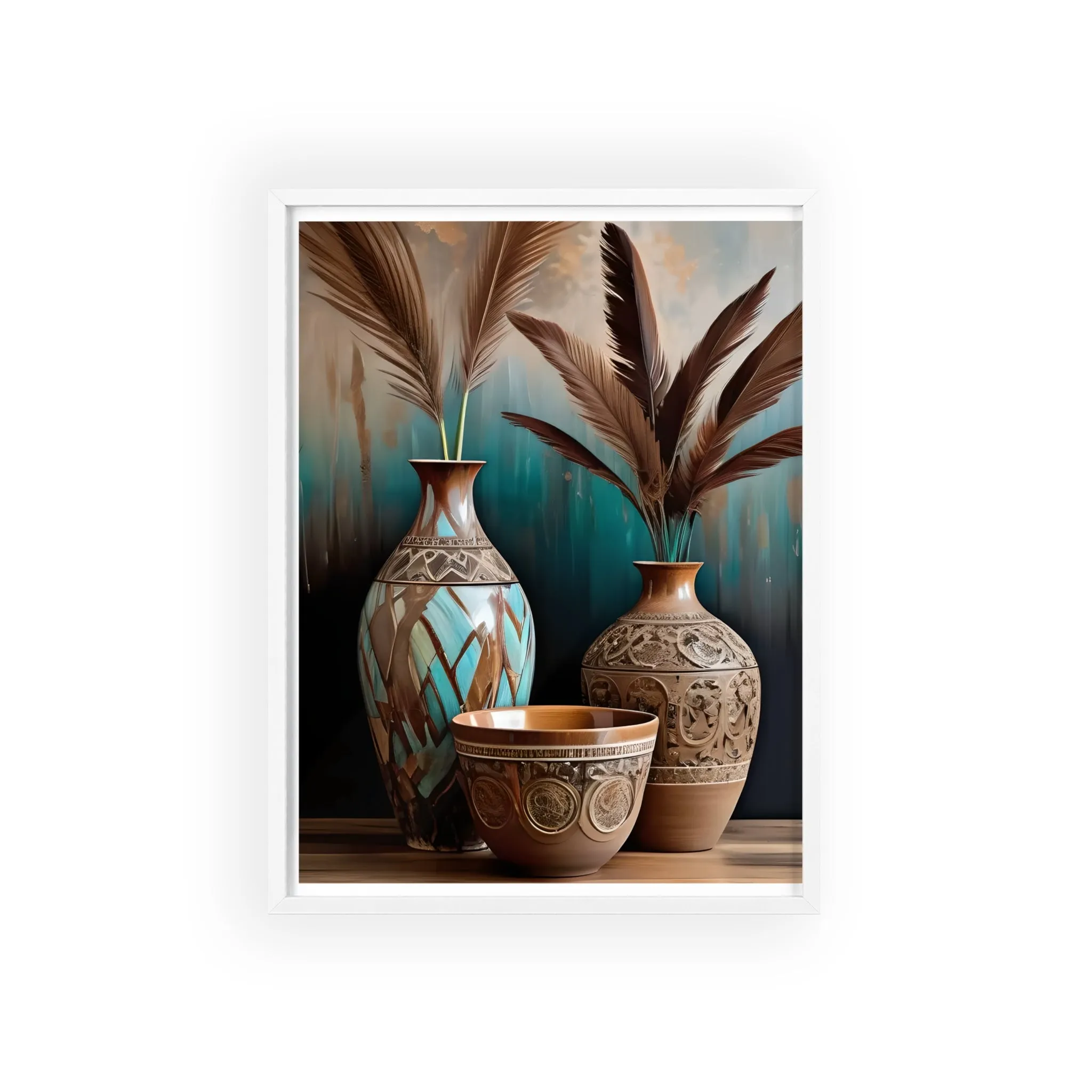 Earthy Bowls Posters with Wooden Frame