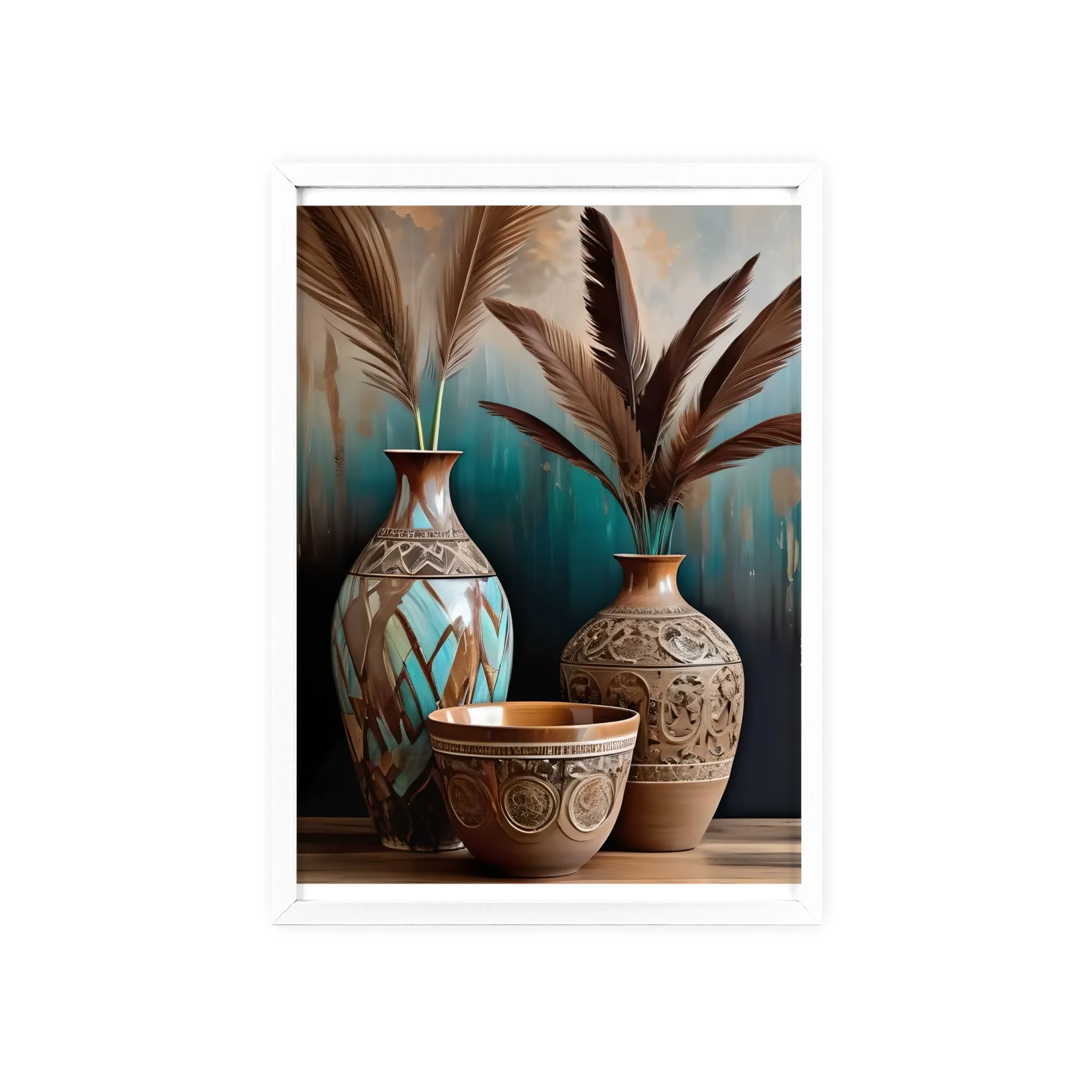 Earthy Bowls Posters with Wooden Frame