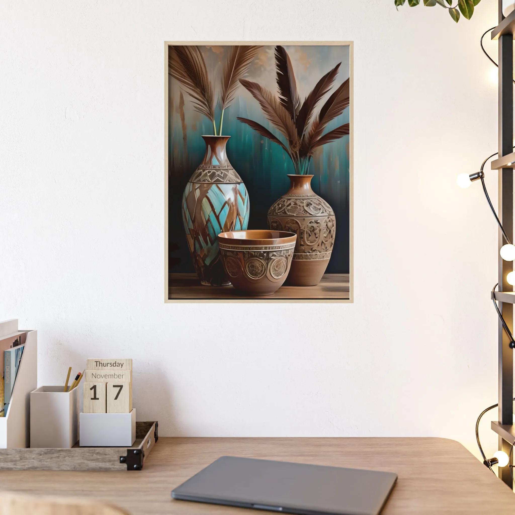 Earthy Bowls Posters with Wooden Frame