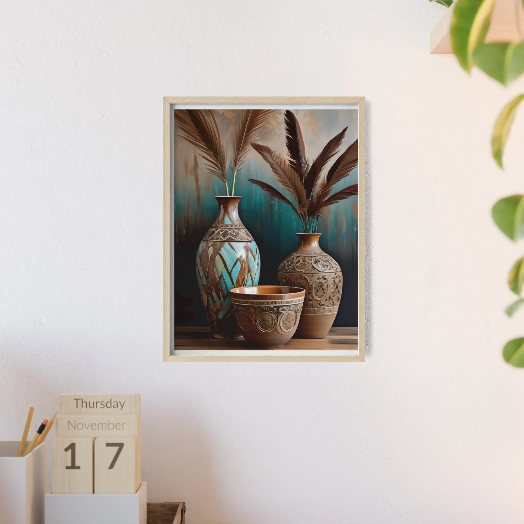 Earthy Bowls Posters with Wooden Frame