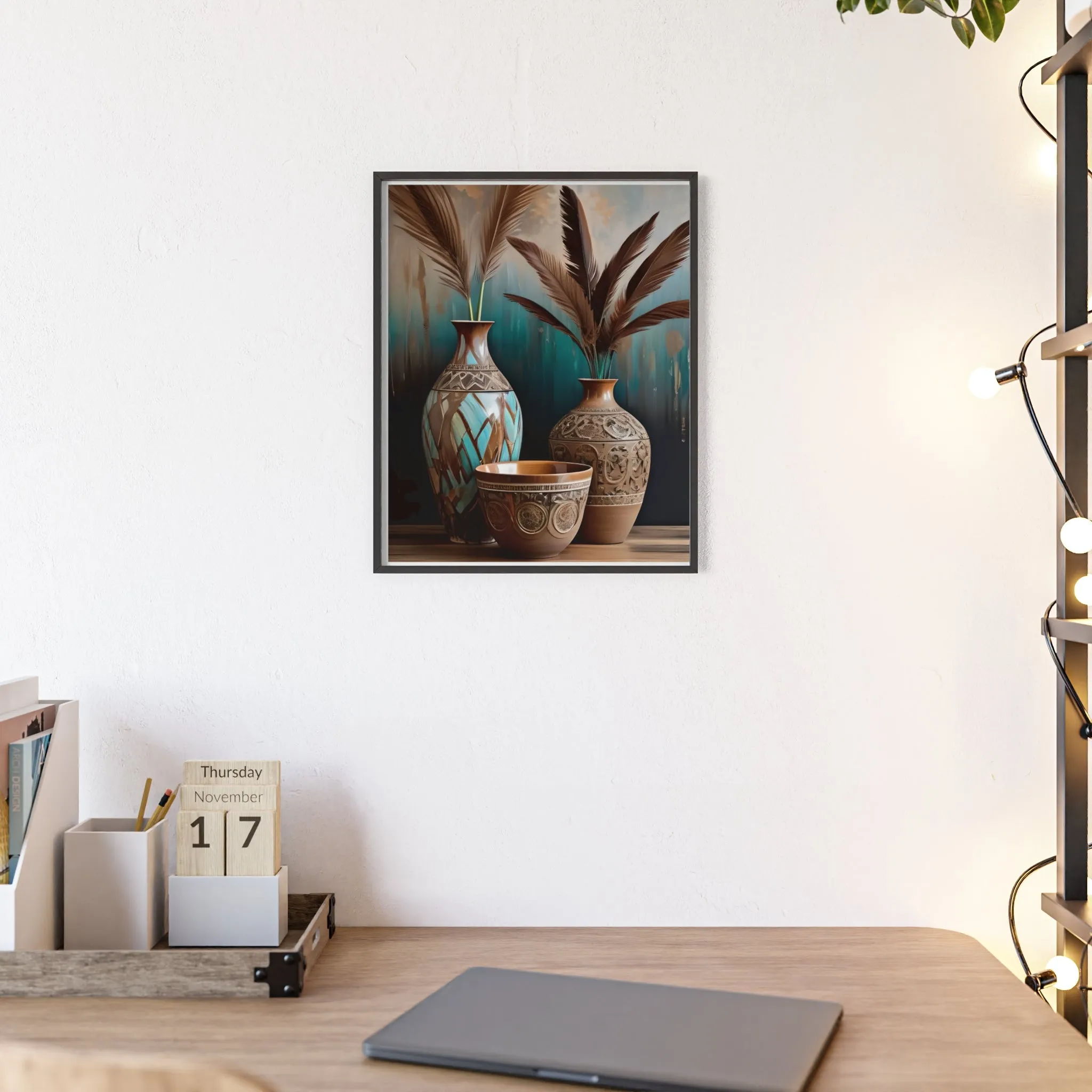 Earthy Bowls Posters with Wooden Frame