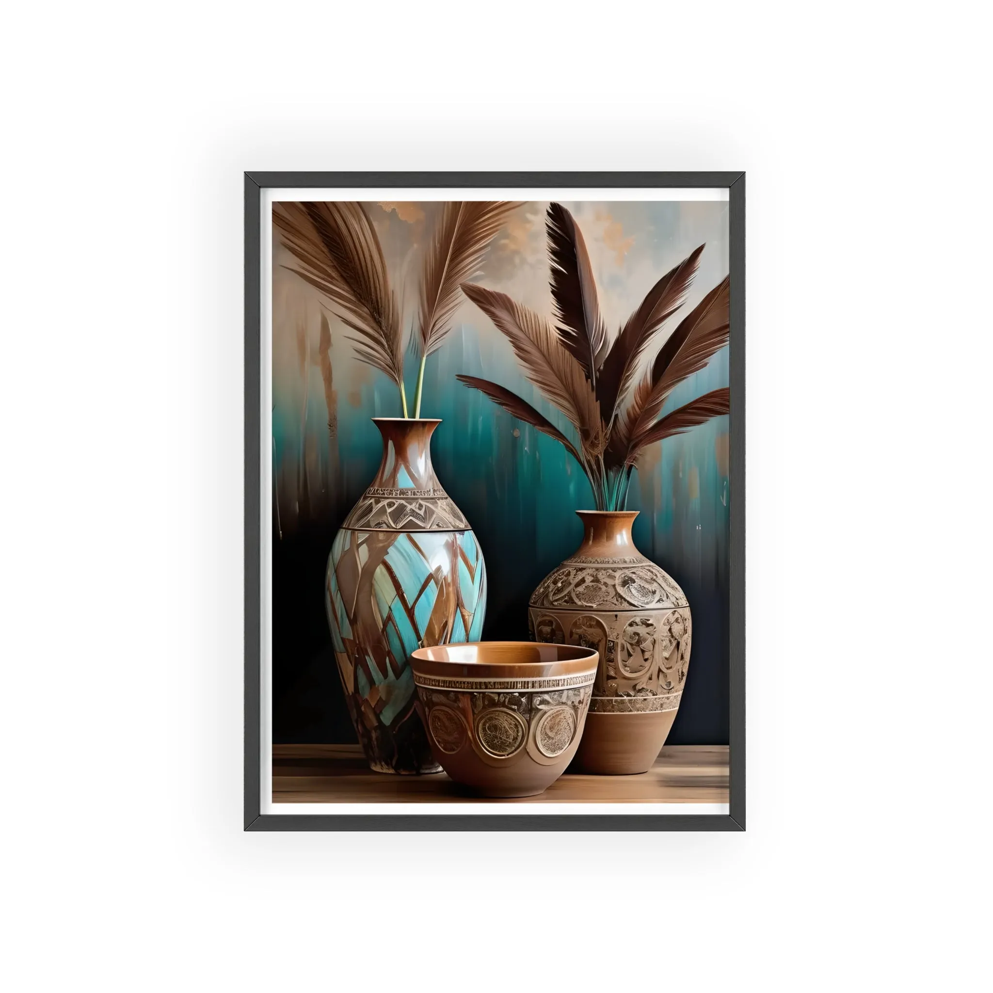 Earthy Bowls Posters with Wooden Frame