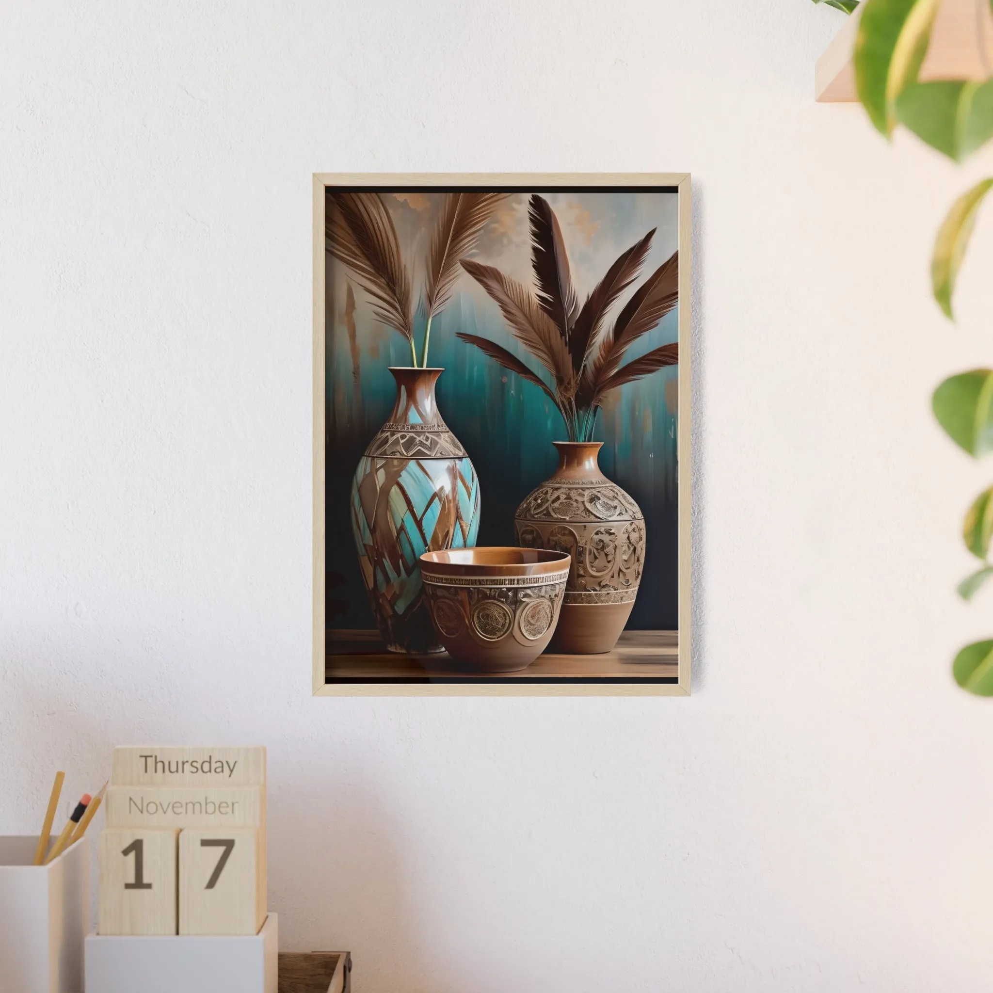 Earthy Bowls Posters with Wooden Frame