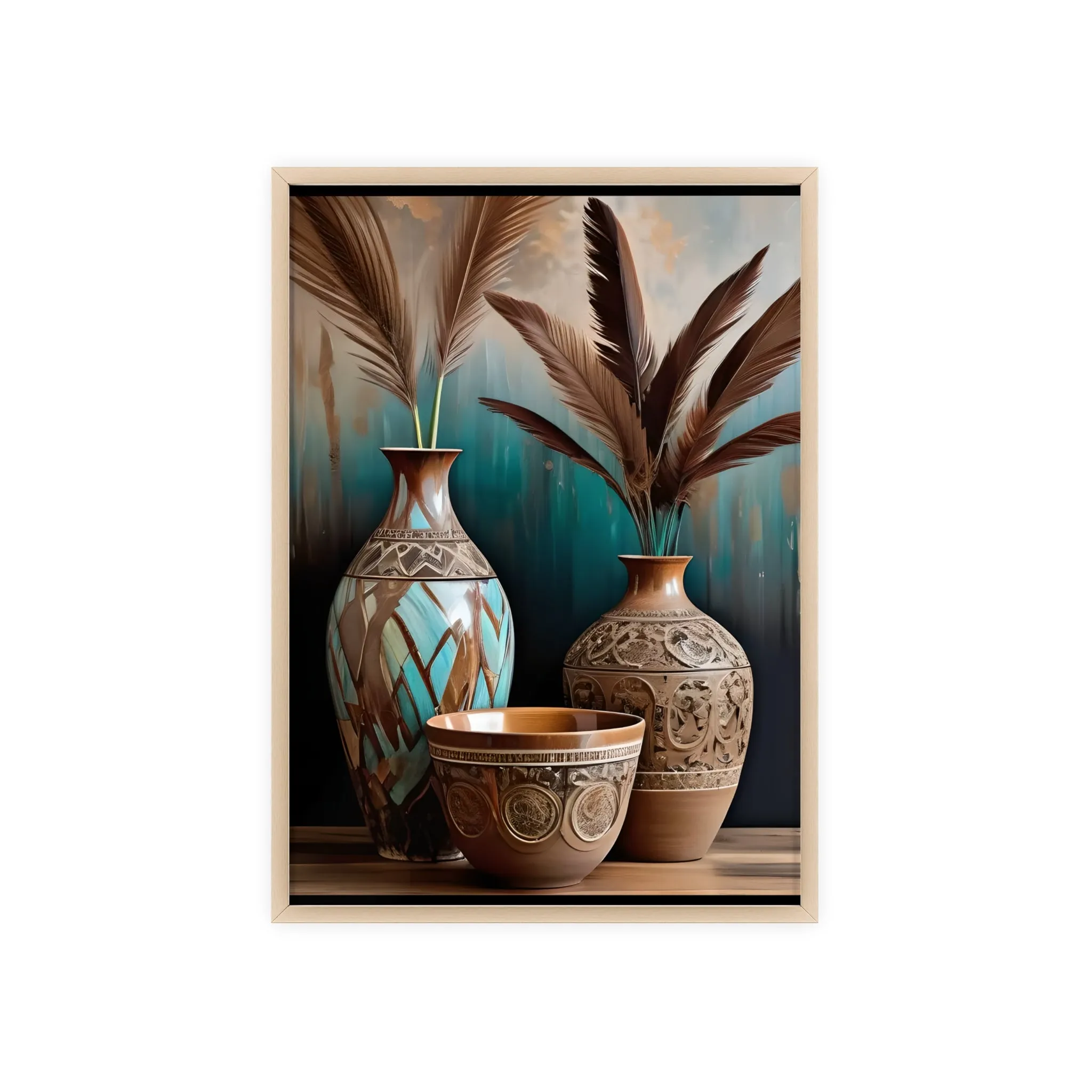 Earthy Bowls Posters with Wooden Frame