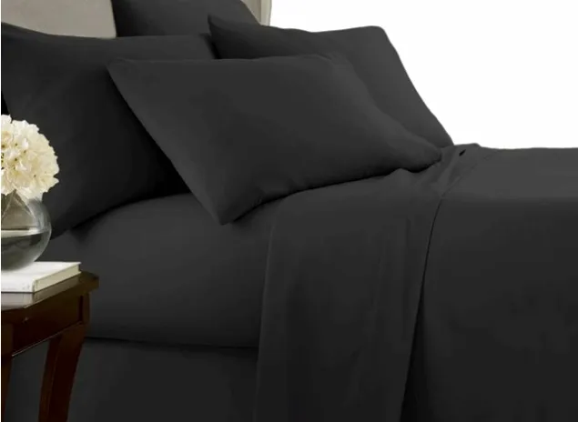 Egyptian Cotton 1500 Thread Count Solid Sheet Set Queen-Black