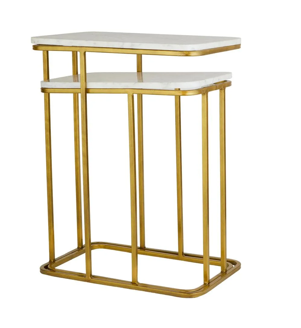 ELEGANT Sofa Side Golden Rectangular Nesting Tables - Modern Marble Top