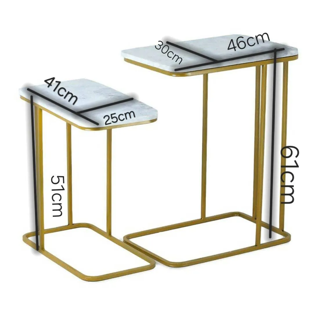 ELEGANT Sofa Side Golden Rectangular Nesting Tables - Modern Marble Top