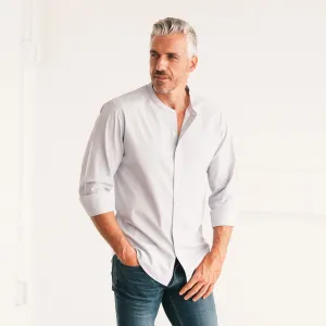 Essential Band Collar Button Down Shirt - Aluminum Gray Cotton End-on-end