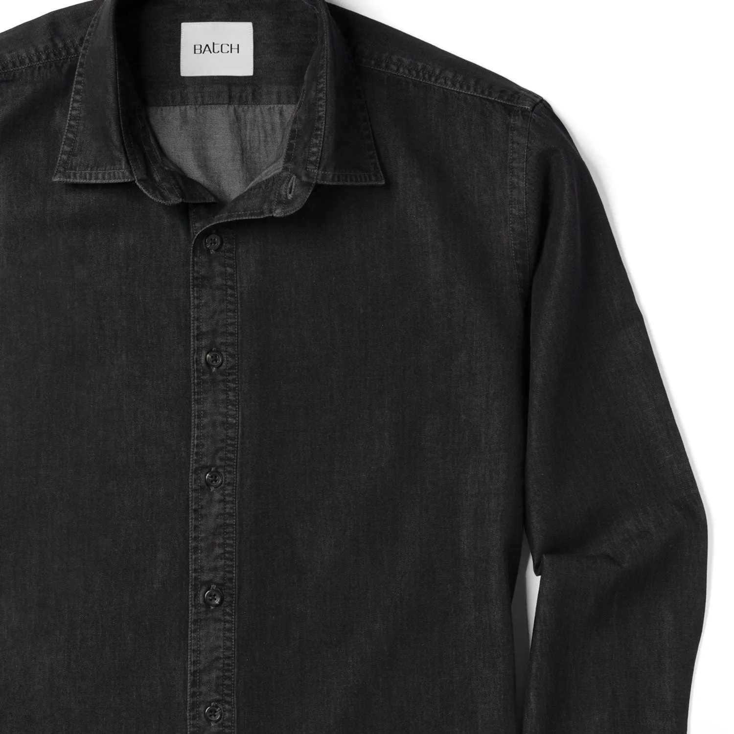 Essential Spread Collar Casual Shirt - Black Cotton Denim