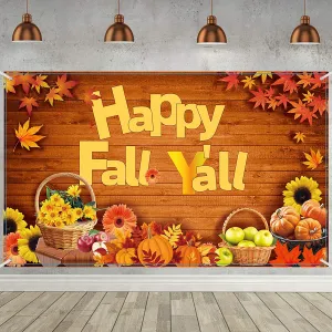 Extra Large Fabric Happy Fall Y'all Backdrop Decoration, 72.8 x 43.3 Inches, 2Pcs