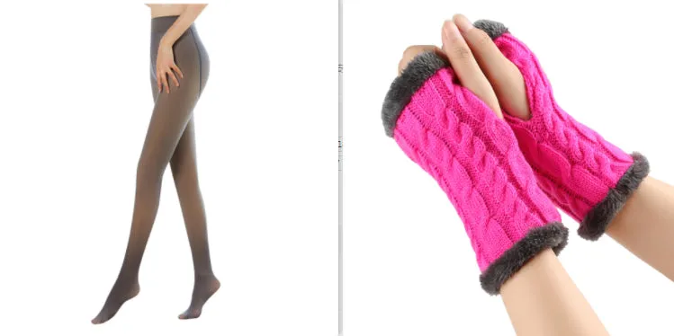 Fleece-lined Fluffy Gloves Twist Knitted Finger Leakage