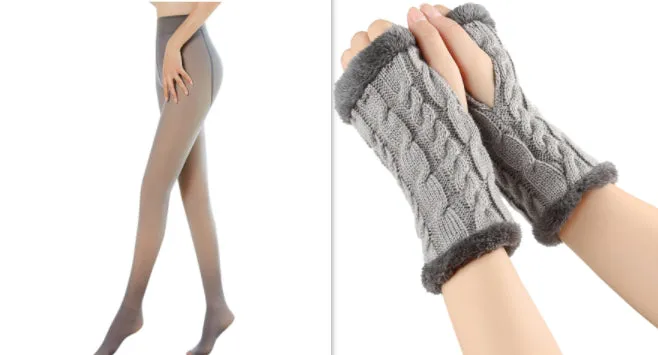 Fleece-lined Fluffy Gloves Twist Knitted Finger Leakage