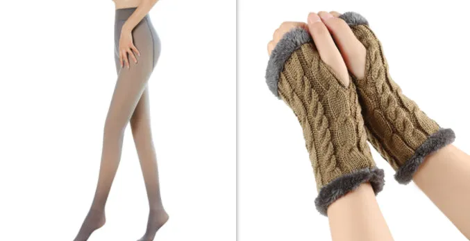 Fleece-lined Fluffy Gloves Twist Knitted Finger Leakage