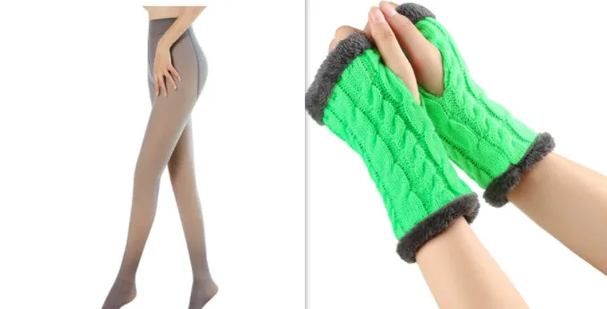 Fleece-lined Fluffy Gloves Twist Knitted Finger Leakage