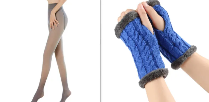 Fleece-lined Fluffy Gloves Twist Knitted Finger Leakage