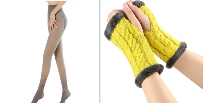 Fleece-lined Fluffy Gloves Twist Knitted Finger Leakage