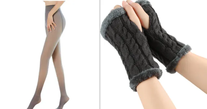 Fleece-lined Fluffy Gloves Twist Knitted Finger Leakage