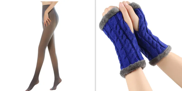 Fleece-lined Fluffy Gloves Twist Knitted Finger Leakage