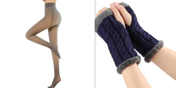 Fleece-lined Fluffy Gloves Twist Knitted Finger Leakage